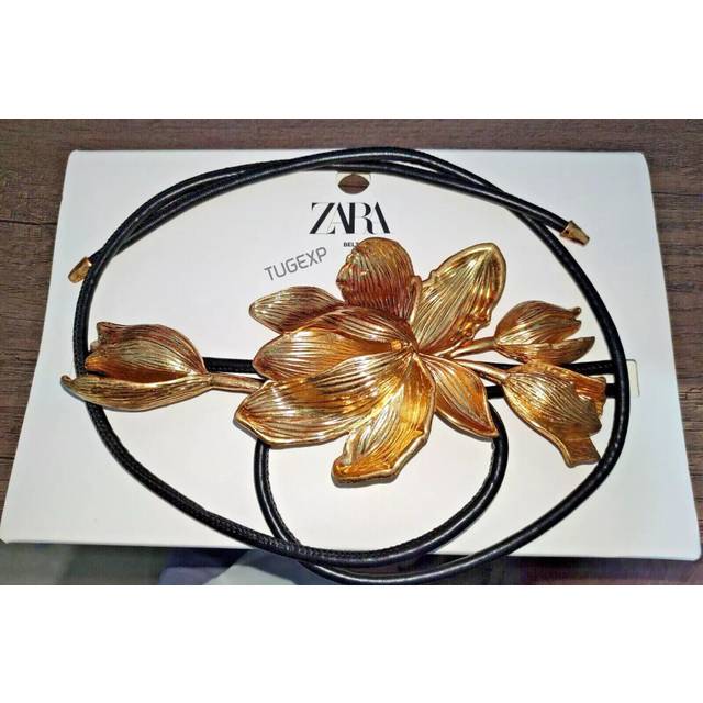 Zara New Woman Ss24 Flower Cord Belt One Size Golden Ref 4548/056