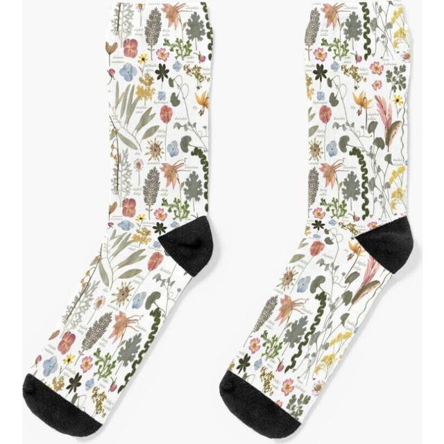 Dress Socks Botanical Sketchbook Pressed Flower Garden Novelty Fancy Crazy Pattern Crew Casual for Men Women