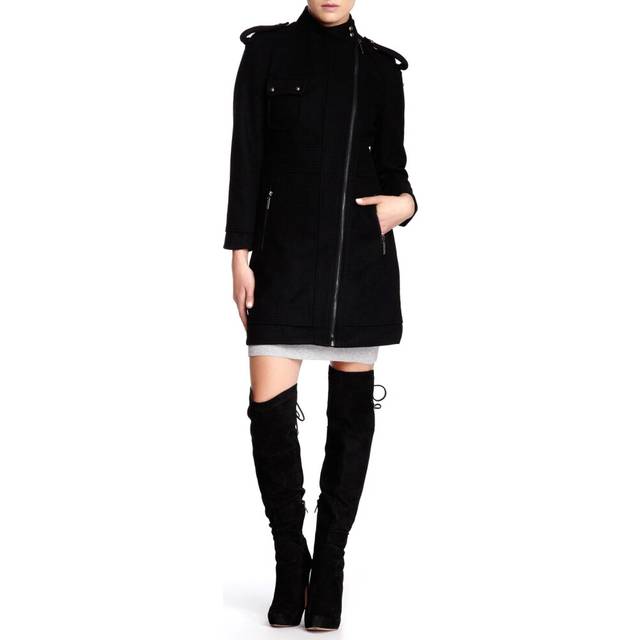 Vertigo Paris Women's Wool Blend Coat Long Sleeve Asymmetrical Zip Up Overcoat Jacket - Black - X-Small