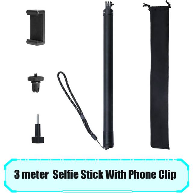 (3M With Phone Clip) TELESIN 3M/2.7M Carbon Fiber Selfie Stick Monopod Adjustable Length For GoPro 10 9 8 7 Osmo Action Insta360 Camera Accessory