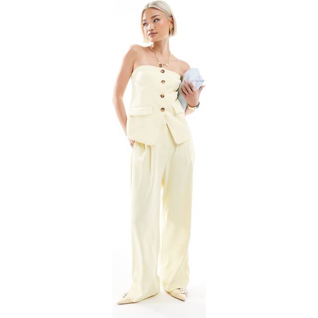 New Look Women's Light Yellow Wide Leg Tailored Trousers - 12R