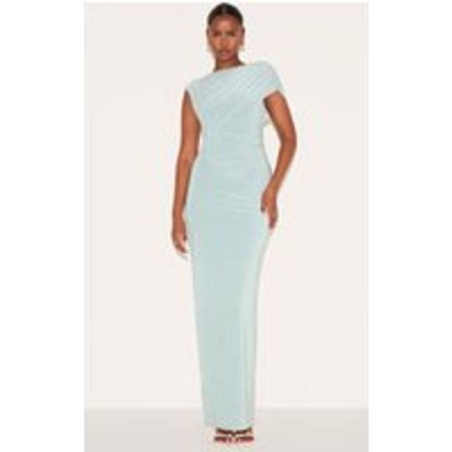 Sage Double Layer Slinky Off Shoulder Drape Maxi Dress, Sage - 4
