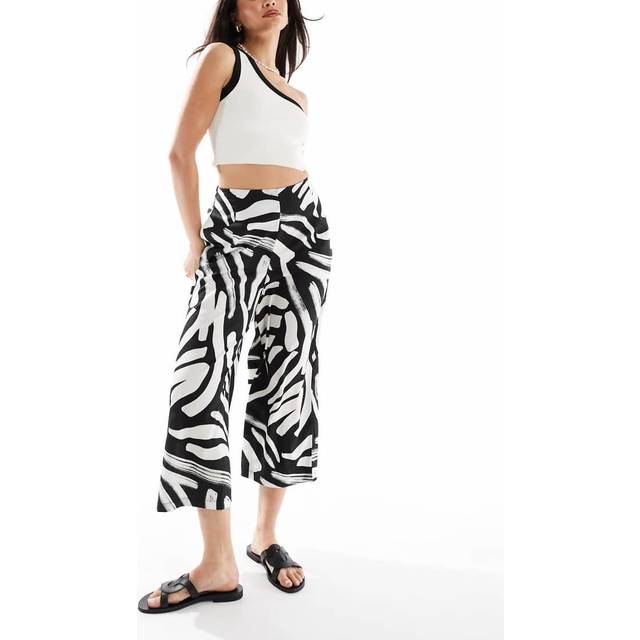 New Look Women's Black Abstract Print Wide Leg Trousers - UK 10