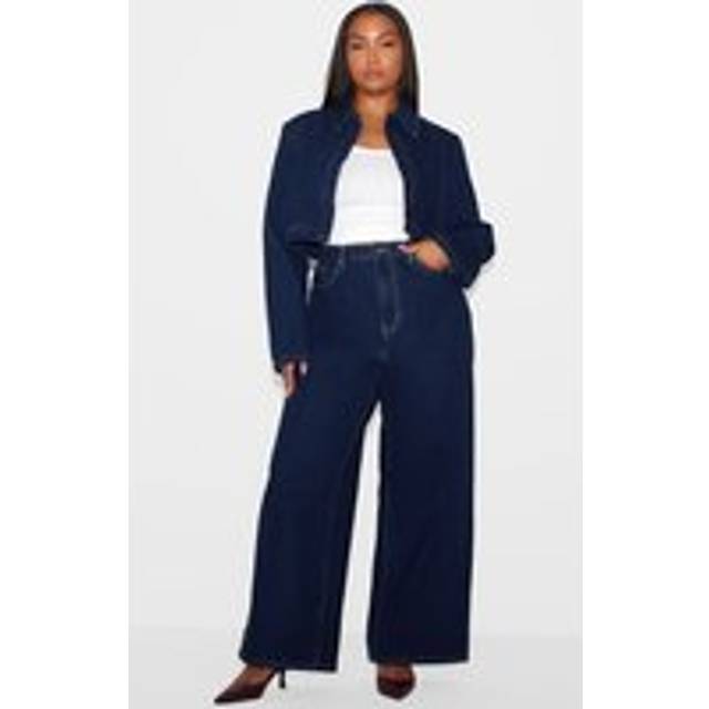 Plus Indigo Contrast Stitch Wide Leg Jeans, Indigo - 20