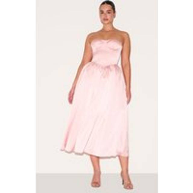 Shape Blush Satin Corseted Shift Midaxi Dress, Pink - 10