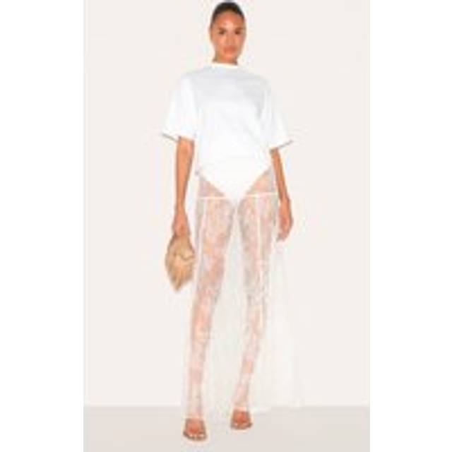White Knicker Insert Floral Lace Sheer Maxi Skirt, White - 12