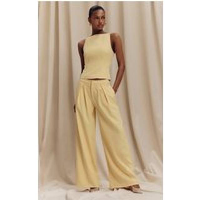 Lemon Woven Tailored Wide Leg Trousers, Lemon - 16