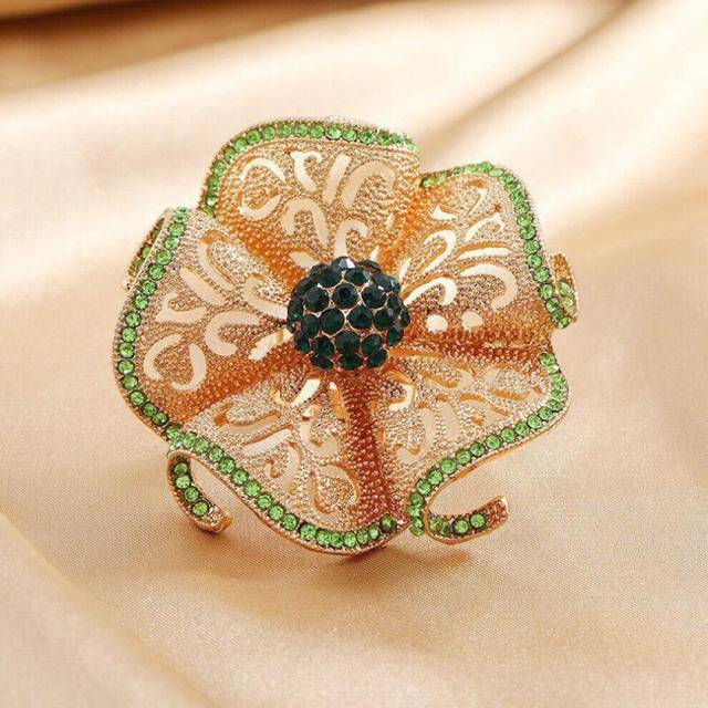 Oversize Geometric Hollow Flower Rings For Women Adjustable Big Ring Wedding Accessories Rings Jewelry green