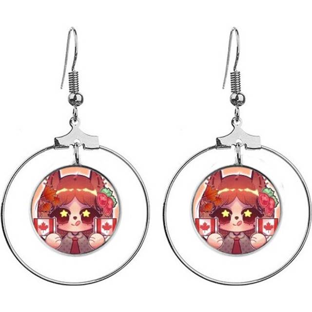 squirrel canada flag maple  ears dangle hoop jewelry drop circle