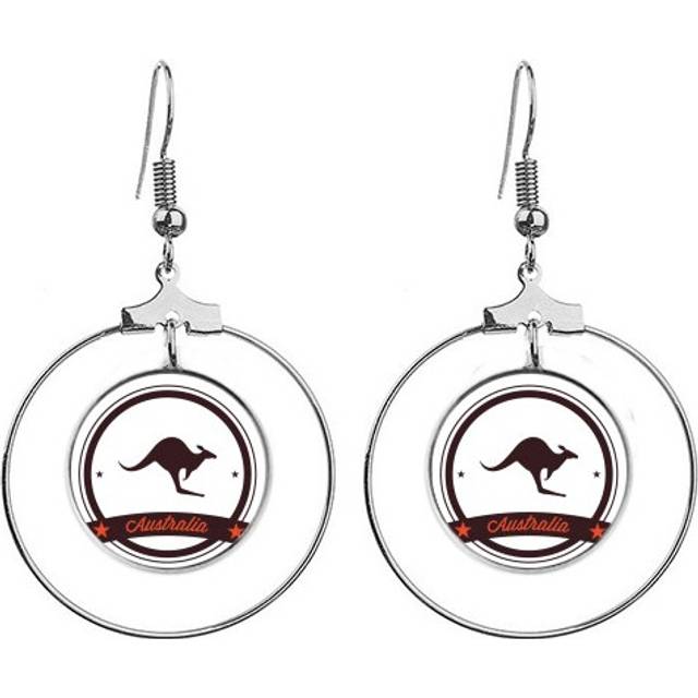 australia flavor kangaroo emblem illustration ears dangle hoop jewelry drop circle