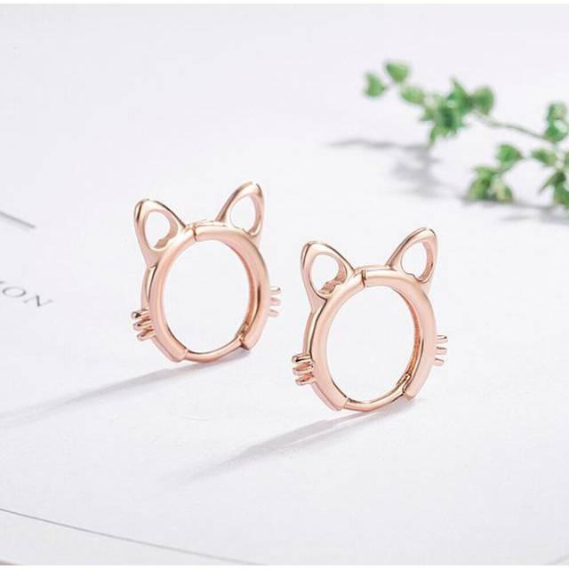 (rose gold) Anenjery Korean Simple Hollow Cat Earrings Temperament Animal Earrings Temperament Jewelry Gift Wholesale