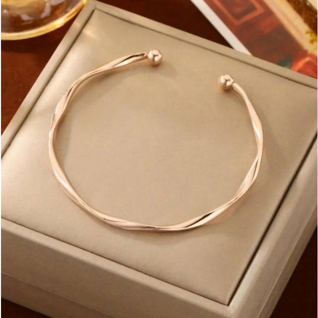 Twisted Rose Gold Plated Bangle Open Cuff Bangle Women Jewellery Gift