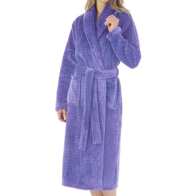 (Bright Blue, Small - UK 10/12) Slenderella Ladies Zig Zag Fleece Shawl Collar Wrap Dressing Gown