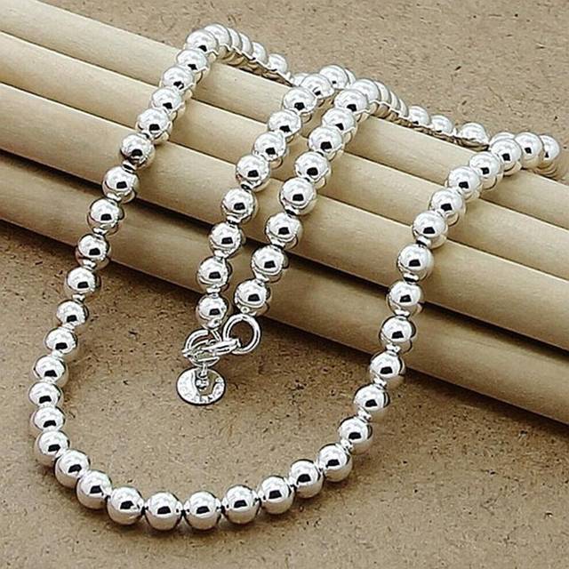 (45cm) 6mm Smooth Bead Chain Necklace 925 Sterling Silver Fashion Jewelry
