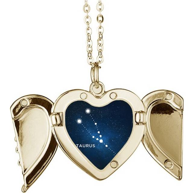 Taurus Constellation Zodiac Sign Folded Wings Peach Heart Pendant Necklace