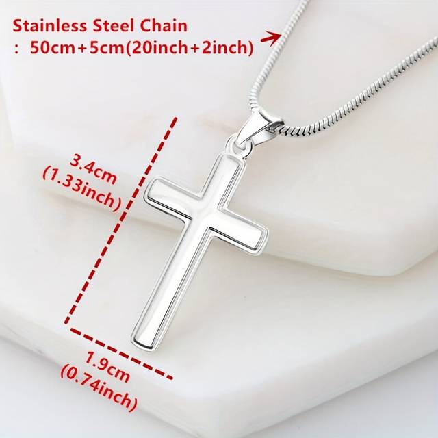 (Steel color, 55cm) Card And Gift Box Packaging, Stainless Steel Cross Necklace, Fashionable And Versatile Necklace