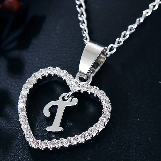 (T) Bohemian Style Heart-shaped Letter Pendant Necklace