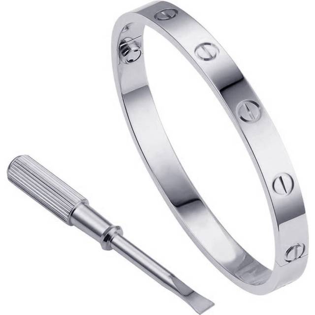 (silver, One Size) Love Series Bracelet Bangle Screw Design Hinge Stainless Steel Jewelry