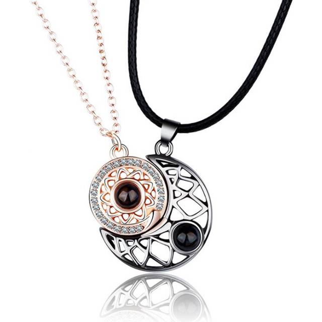 (Light Yellow Color) Superior Sense Sun and Moon Lovers Magnetic Men's and Women's Necklace Niche Design Alloy Chain