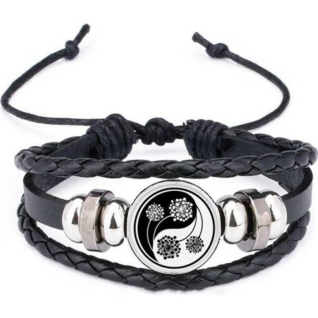 culture  yin-yang flower design bracelet braided leather woven  wristband