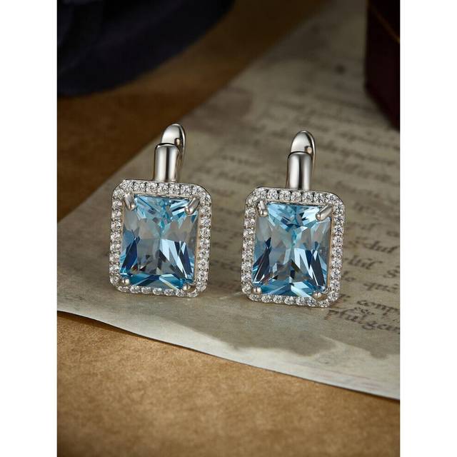 (sky blue) Umcho Luxury Nano Sky Blue Topaz Gemstone Clip On Earrings Jewelry Earrings For Women Birthday Gift