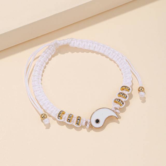 (D-1pcs) Tai Chi Yin Yang Couple Bracelet For Lover Handmade Woven Baided Rope Adjustable Bracelets