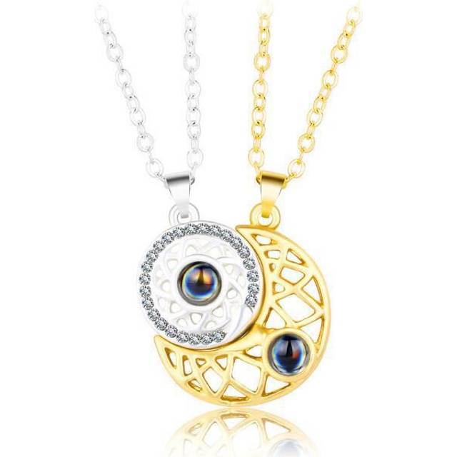 (Gold-color) Superior Sense Sun and Moon Lovers Magnetic Men's and Women's Necklace Niche Design Alloy Chain