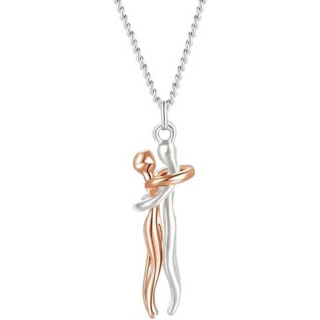(rose gold) Hip Hop Embrace Couple Pendant Necklace Adjustable Length Him Her Hugging Pendant Necklace Anniversary Jewelry Valentine Day Gift