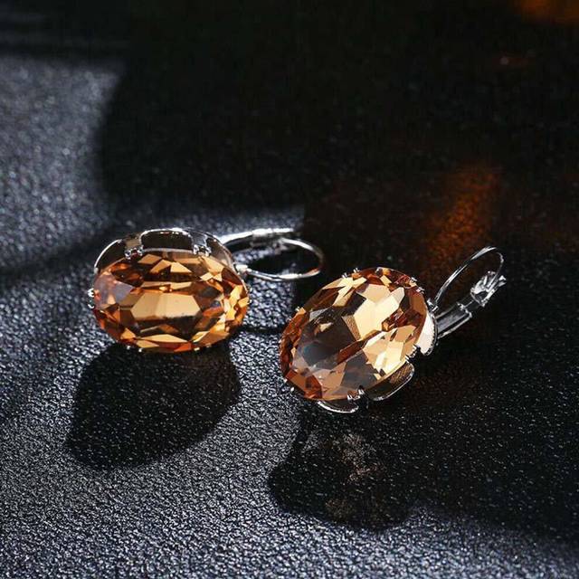 (champagne, 1) Valentines Day Gift Crystal Big Stone Drop Earrings  Fashion Elegant Party Jewelry