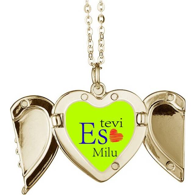 Armor Latvia Native I Love You Affection Folded Wings Peach Heart Pendant Necklace