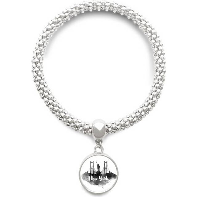 New York America LandMark Ink City Painting Sliver Bracelet Pendant Jewelry Chain Adjustable Bangle