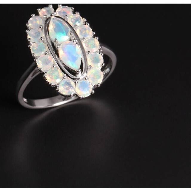 (white, US RING SIZE:10#) Elegant Silver Women Ring With Natural Ethiopia Opal 1.74ct Fire Shinning Gemstones Colorstone Birth Stone Jewelry