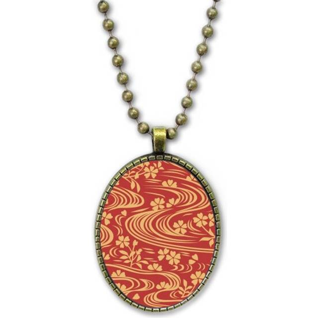Curly Red Japanese Culture Flower Necklace Vintage Chain Bead Pendant Jewelry Collection