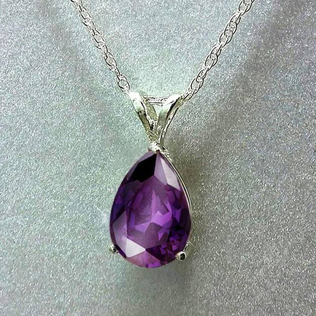 (purple, XL743) Cao Shi Fashion Zircon Pear-shaped Pendant Necklace For Women