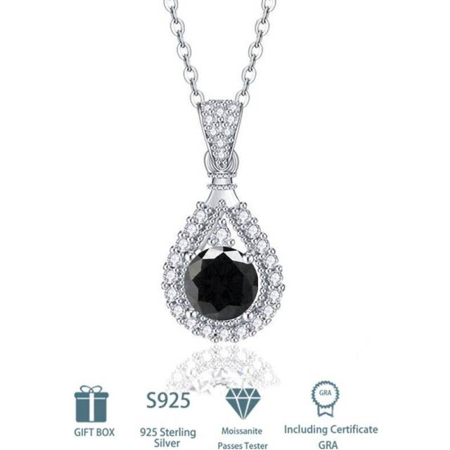 (black, 1CT) Tancise S925 Sterling Silver Moissanite Luxury Personality Pendant Necklace Women's Classic Tide Necklace Necklace Party Gift