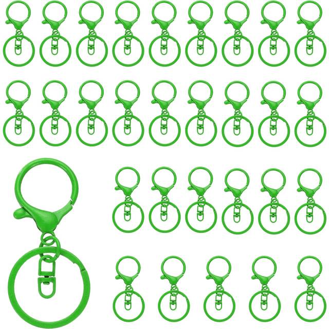 30 Pcs Lobster Claw Clasp Keychain With Swivel Clip Split Ring, Green