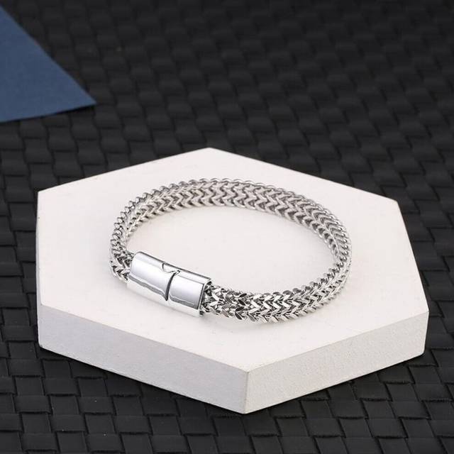 (silver, 19cm) Titanium Steel Snake Chain Magnetic Buckle Men Jewelry Bracelet Bangle Fashion Jewelry