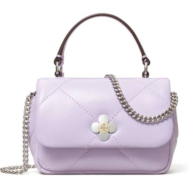 Tory Burch Kira Clover Diamond-Quilted Micro Chain Wallet - Purple