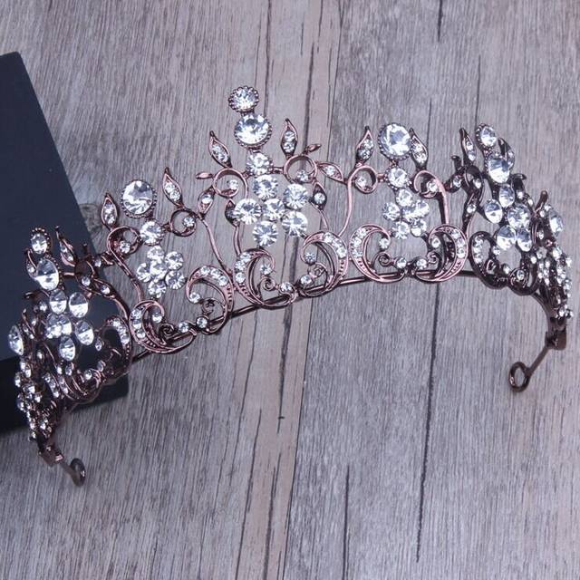 Antique Copper Flower Crystal Wedding Bridal Queen Princess Prom Crown Tiara - Brown
