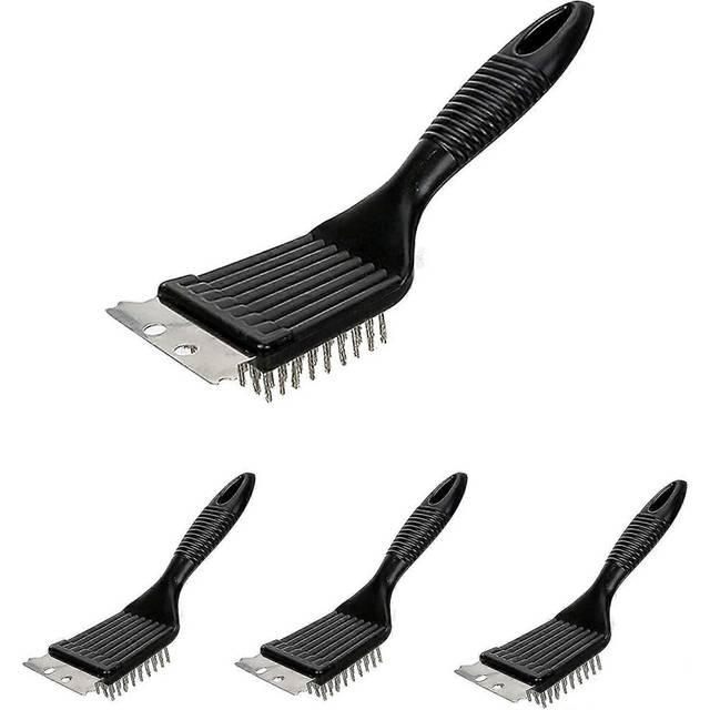 (As show, One size) grill brush,4 pieces barbecue grill cleaning brush barbecue brush with stainless steel spatula-black