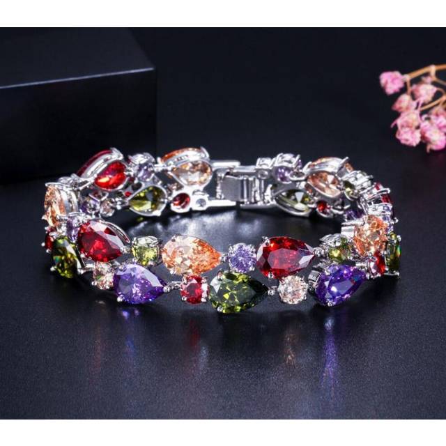 (multicolor) Wwj Top Quality Sparkling Cubic Zirconia Yellow Golden Big Wide Wrap Bracelets Bangles For Brides