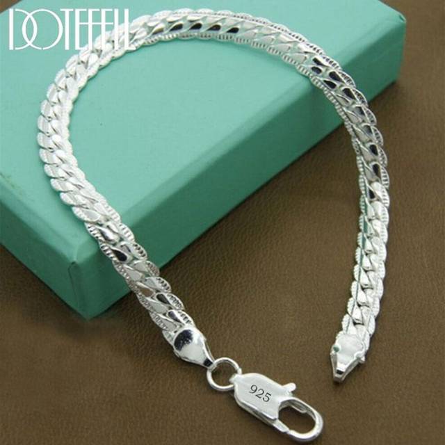 (18cm) Bracelet 6mm Flat Chain 925 Silver Wedding