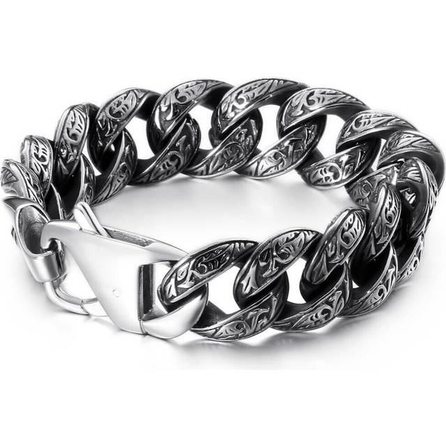 (silver, 21CM) Vintage Black Gold Color Cuban Link Chain Bracelet For Men Solid Stainless Steel Men&apos;s Bracelets Birthday Gifts For Dad Husband Hi