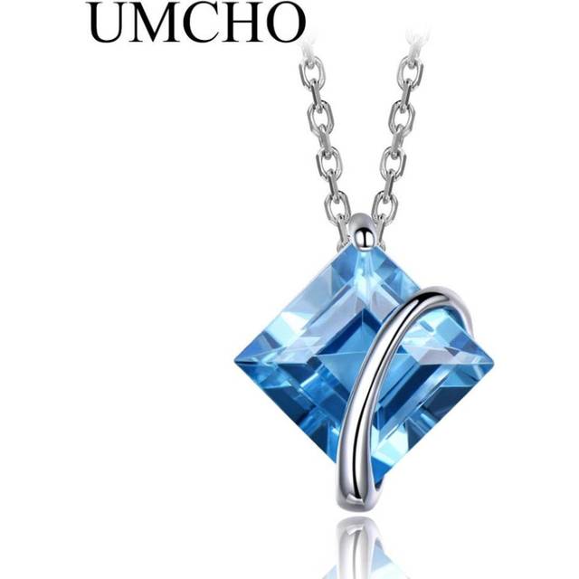 (sky blue) Umcho 3.4ct Natural Blue Topaz Gemstone Pendants Necklaces For Women Genuine Necklace Wedding Jewelry Gift