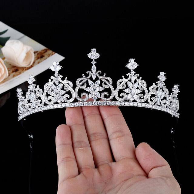 Luxury All CZ Cubic Zirconia Flower Queen Wedding Party Princess Tiara Crown