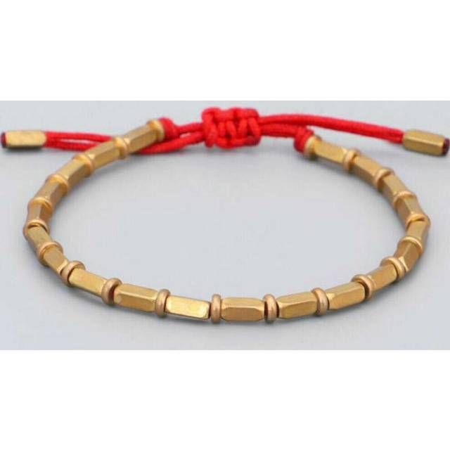 (red) Tibetan Buddhist Handmade Braided Long Copper Beads Lucky Rope Bracelet Bangles