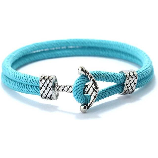 (light blue) 4mm Handmade Milan Rope Bracelet Antique Silver Color Anchor Braclet For Men Cool Armband Jewelry Homme