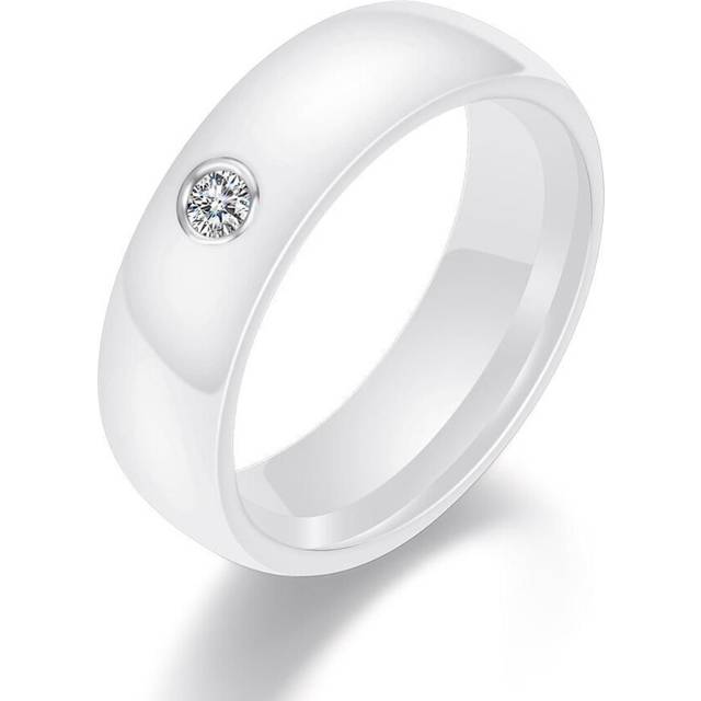 (white, 6) Black and White Ceramic Ring Fashion Men and Women Trend Couple Diamond Ring Jewelry