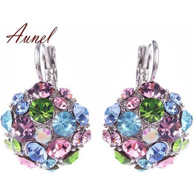 (purple) Vogue Cubic Zirconia Ball Eardrop Leverback Earrings Party Jewelry