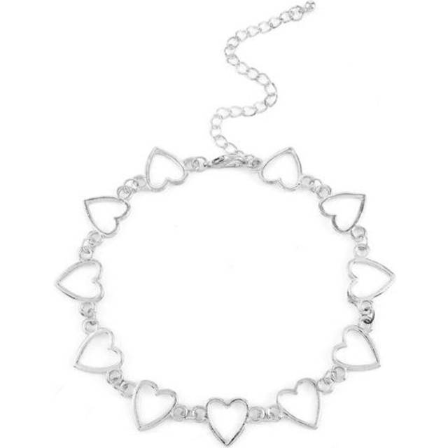 (silver) Women Girl Simple Geometric Heart-shaped Hollow Choker Chain Necklace Accessory